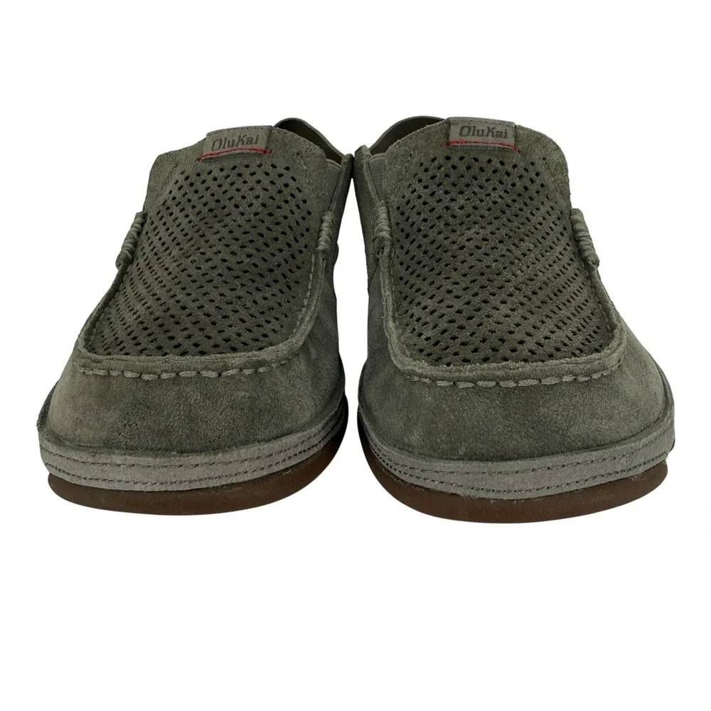 OluKai  Moloa Kohana Grey Suede Slip On Driving Loafers Mens 8  Drop-In Heel